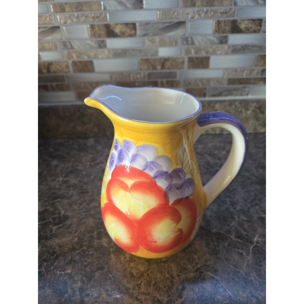 Holiday Designs USA pitcher Fruit Grapes Peaches Yellow Orange 7 Inches Tall